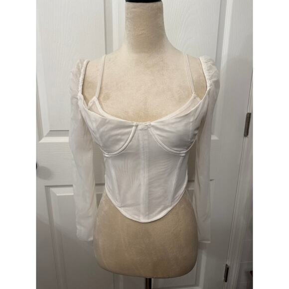 White Fox Must Be Magic White Long Sleeve Bustier Corset Top, M - Picture 2 of 9